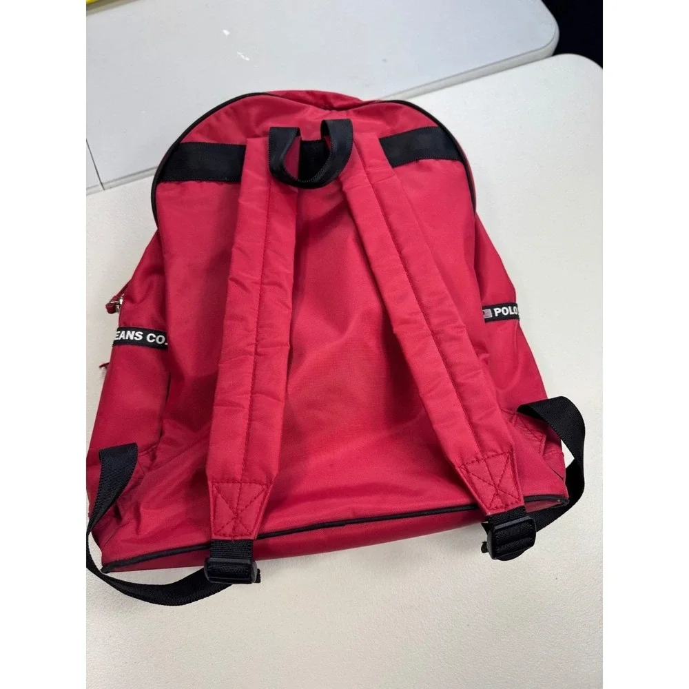 Polo Jeans Co Ralph Lauren Red Nylon Backpack Logo Tape Vintage School Bag